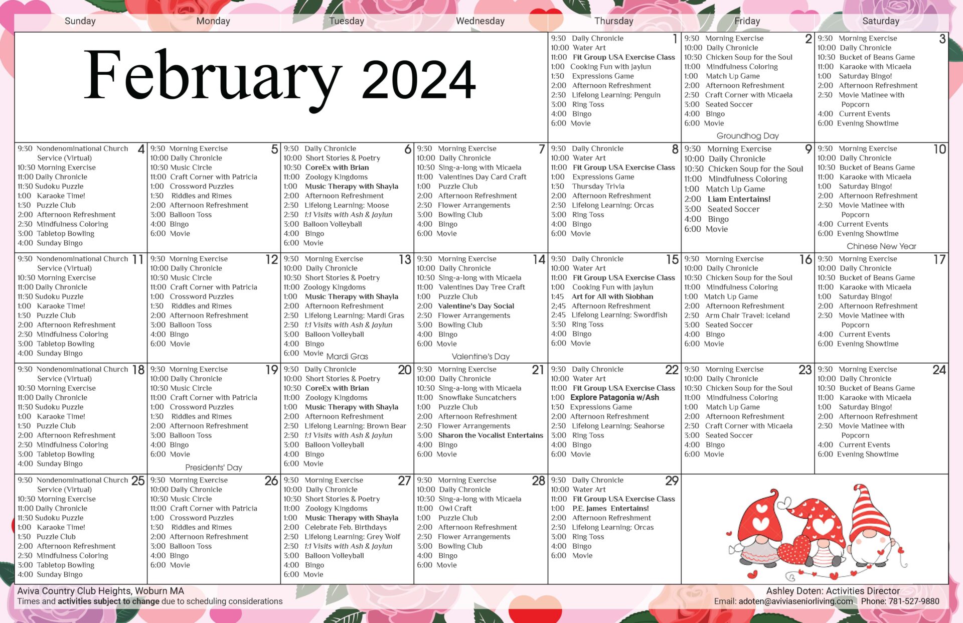 Aviva Country Club Heights Memory Care February 2023 Event Calendar